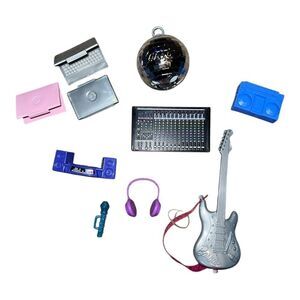 Barbie Music Producer Lot Mixer Guitar Laptops Disco Ball Microphone Boombox